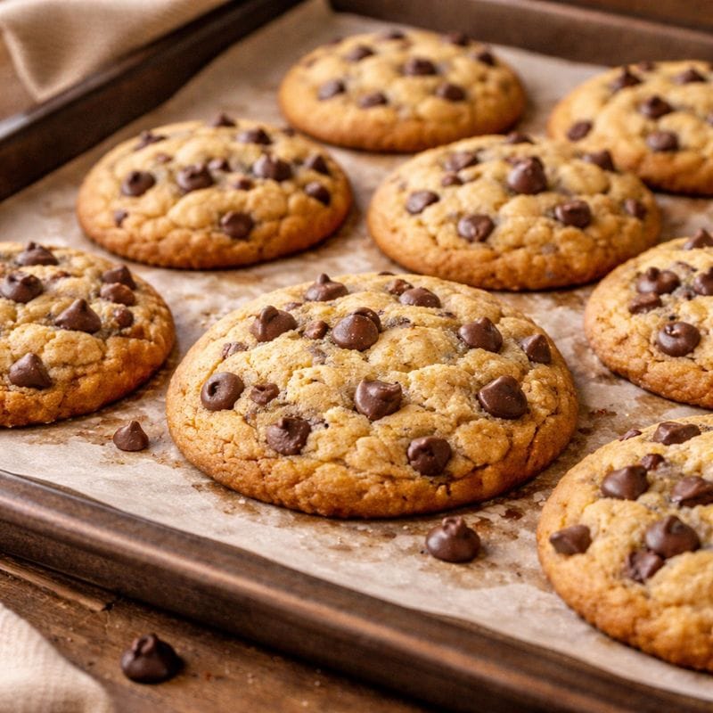 Cookies aux pépites de chocolat maison sortant du four, croustillants et fondants