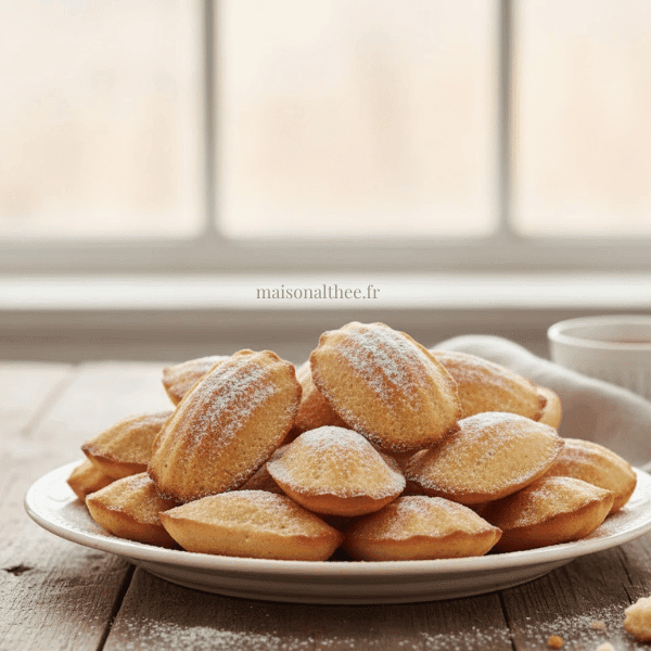 Madeleines de grand-mère moelleuses dorées sur une assiette, recette maison traditionnelle