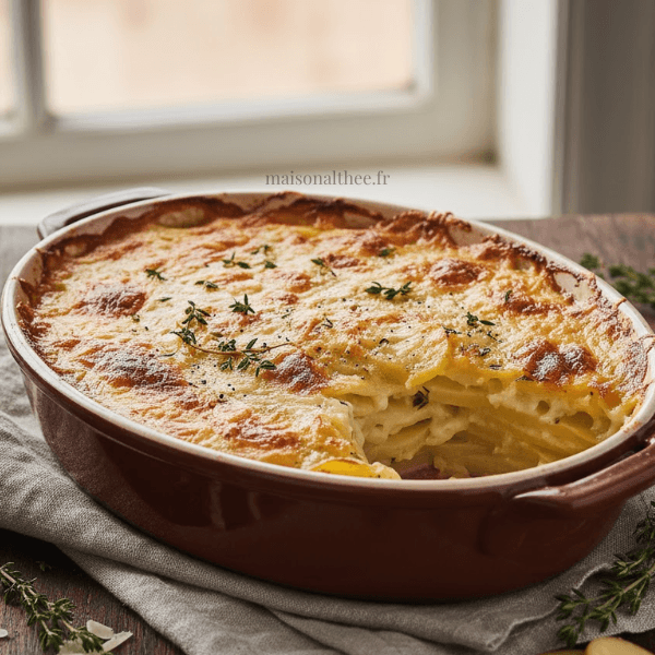 Gratin dauphinois de mamie crémeux et doré au four avec pommes de terre fondantes