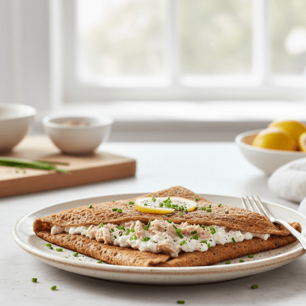 Crêpe salée au thon et fromage frais