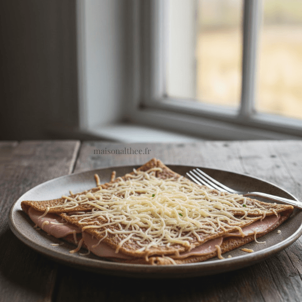 Crêpe salée au jambon et fromage fondu