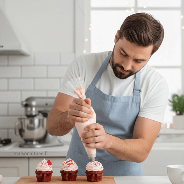 préparation de topping pour les cupcakes St Valentin 