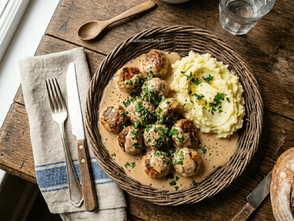 Boulettes de poulet maison moelleuses dans une sauce crémeuse style IKEA
