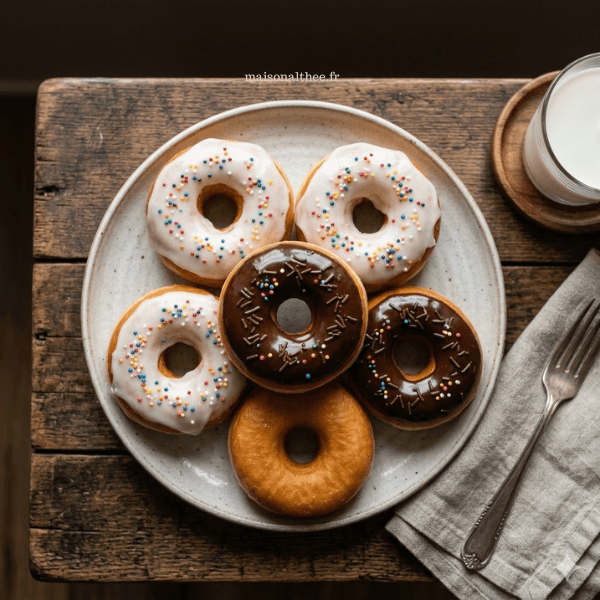 Donuts moelleux maison glacés avec vermicelles colorés et glaçage chocolat
