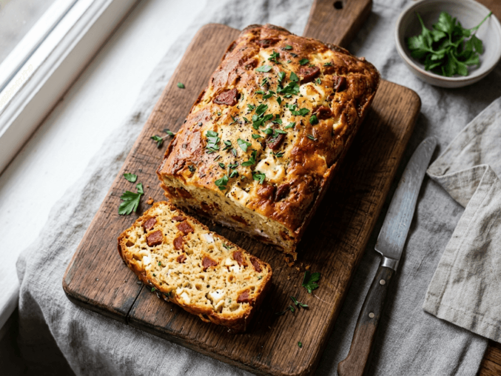 Cake salé chorizo et féta moelleux avec herbes fraîches