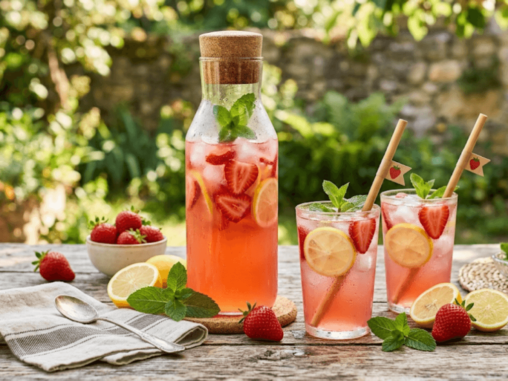 Limonade à la fraise maison rafraîchissante avec fraises et citrons frais