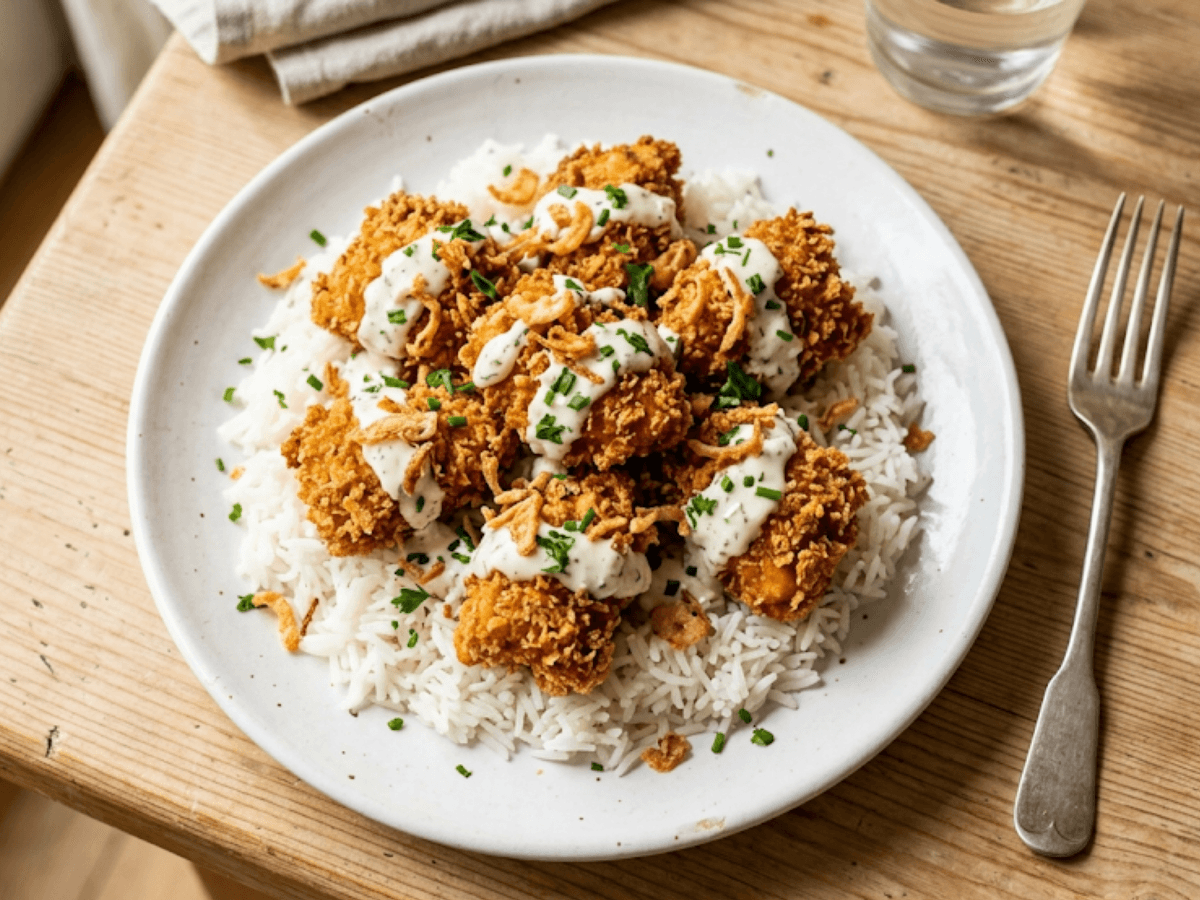 Tasty Crousty airfryer poulet croustillant dans panier airfryer avec riz et sauce