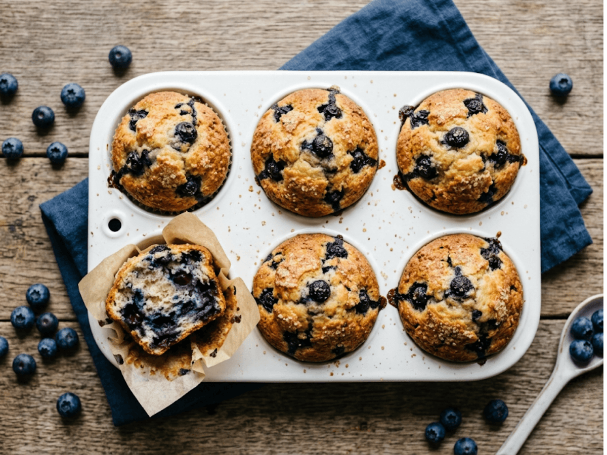 Muffins aux myrtilles façon américains moelleux avec dômes hauts dorés