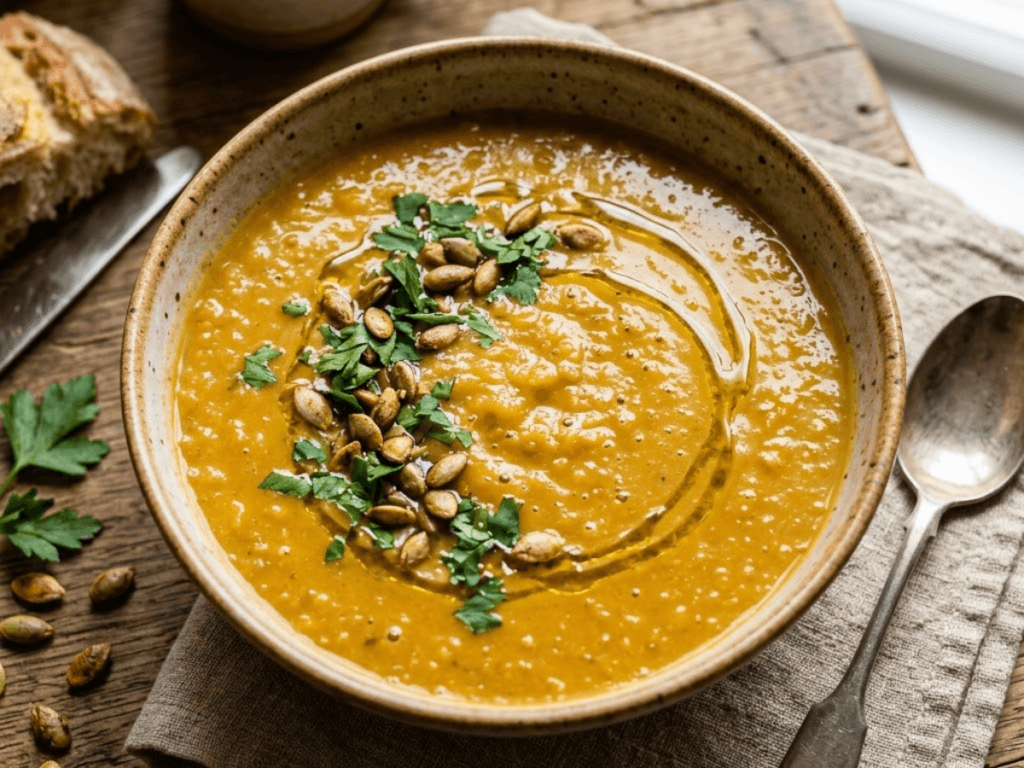 Soupe lentilles corail butternut réconfortante gourmande automne